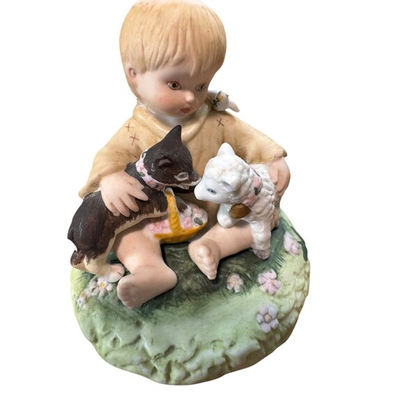 Little Francis Schmid Figurine Peace Prayer Collection 1992 Boy With Dog, Bird & - Picture 3 of 13